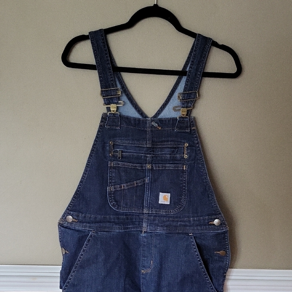 Carhartt Women's Denim Double Front Bib Overalls Size Small 4/6 Tall - Picture 2 of 12
